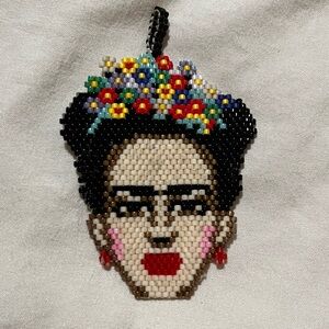 Frida Kahlo Glass Beaded Pendant
Necklace Mexican Art Colorful